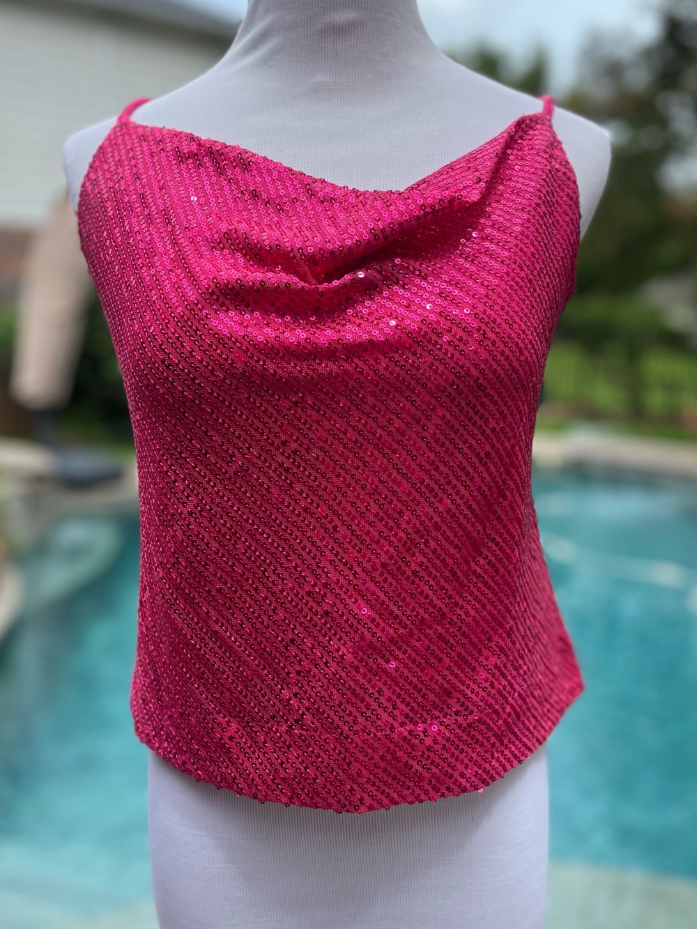 Nasty Gal Hot Pink Sequins Cowl Strappy Camisole Y2K Aesthetic